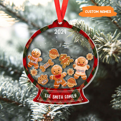 Petthouse | Personalized Shaker Ornament With Gingerbread Family And Pets, Family Ornament 2024