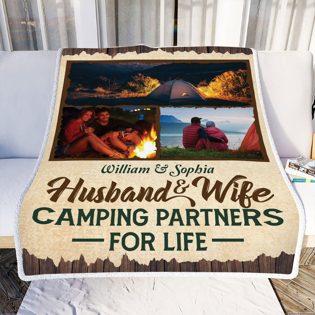 Petthouse | Customized Him & Her Picture Campsite Blanket, Valentines Decorative Fleece Blanket For Camping Lover