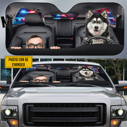 Petthouse | Custom Photo Sunshade Dog Husky Help Me Police Funny Windshield Sun Shade Sun Visor For Car