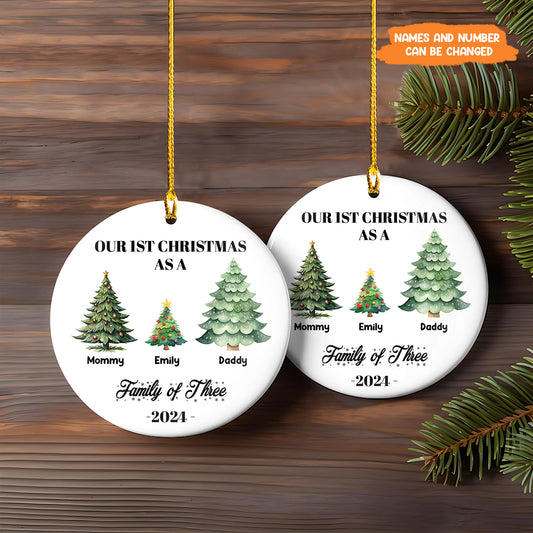 Petthouse | Personalized Family Of Three Christmas Ornament, Baby's First Xmas Ornament, First Christmas