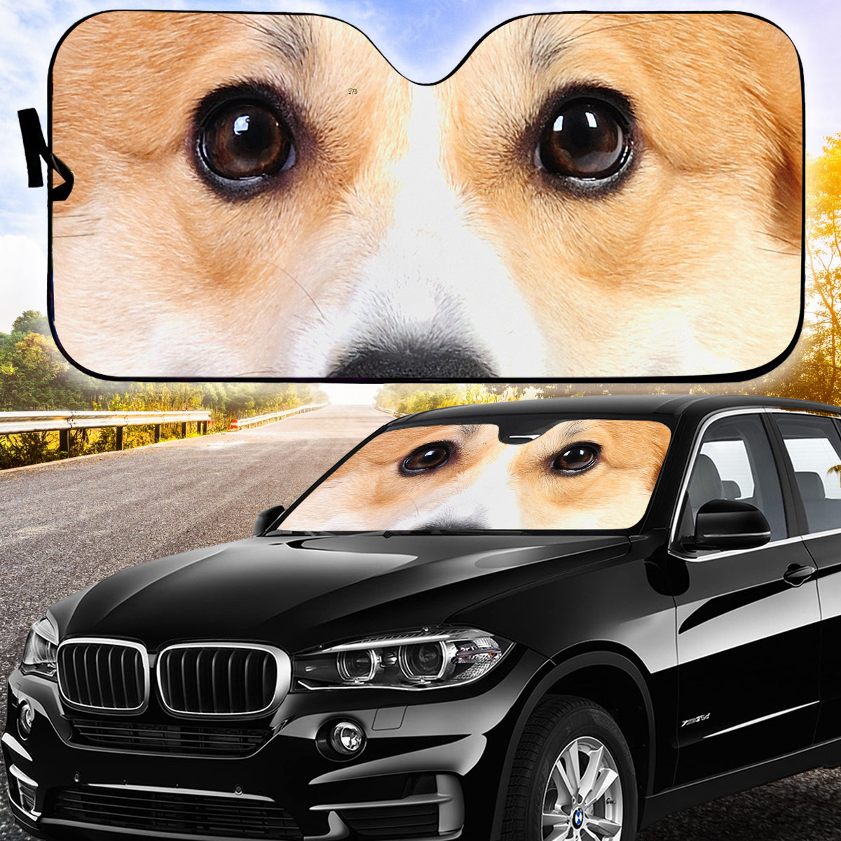 Petthouse | Corgi Dog Car Sunshade Lovely Dog Windshield Sunshade Animal Car Accessories Christmas Decoration