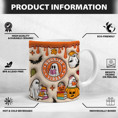 Petthouse | Bookish Halloween 3d Inflated Print Mug, Cute Ghosts Spooky Mug For Books Lovers, Boo