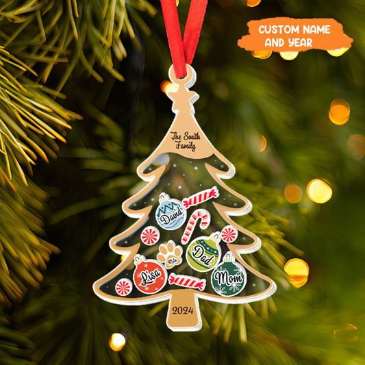 Petthouse | Personalized Christmas Tree Ornament With Names, Family Name Shaking Ornament, 2024 Family