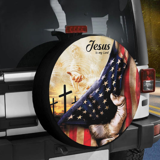 Petthouse | Jesus Blessings Grunge Usa Flag Spare Tire Cover Dad Godfather Gift Jesus Is My Lord