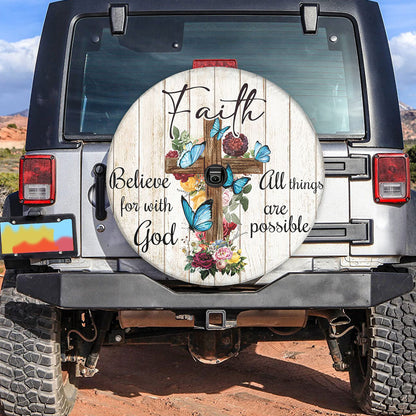 Petthouse | Jesus Cross Faith Tire Wheel Protector Butterflies Jesus Christian Spare Tire Cover