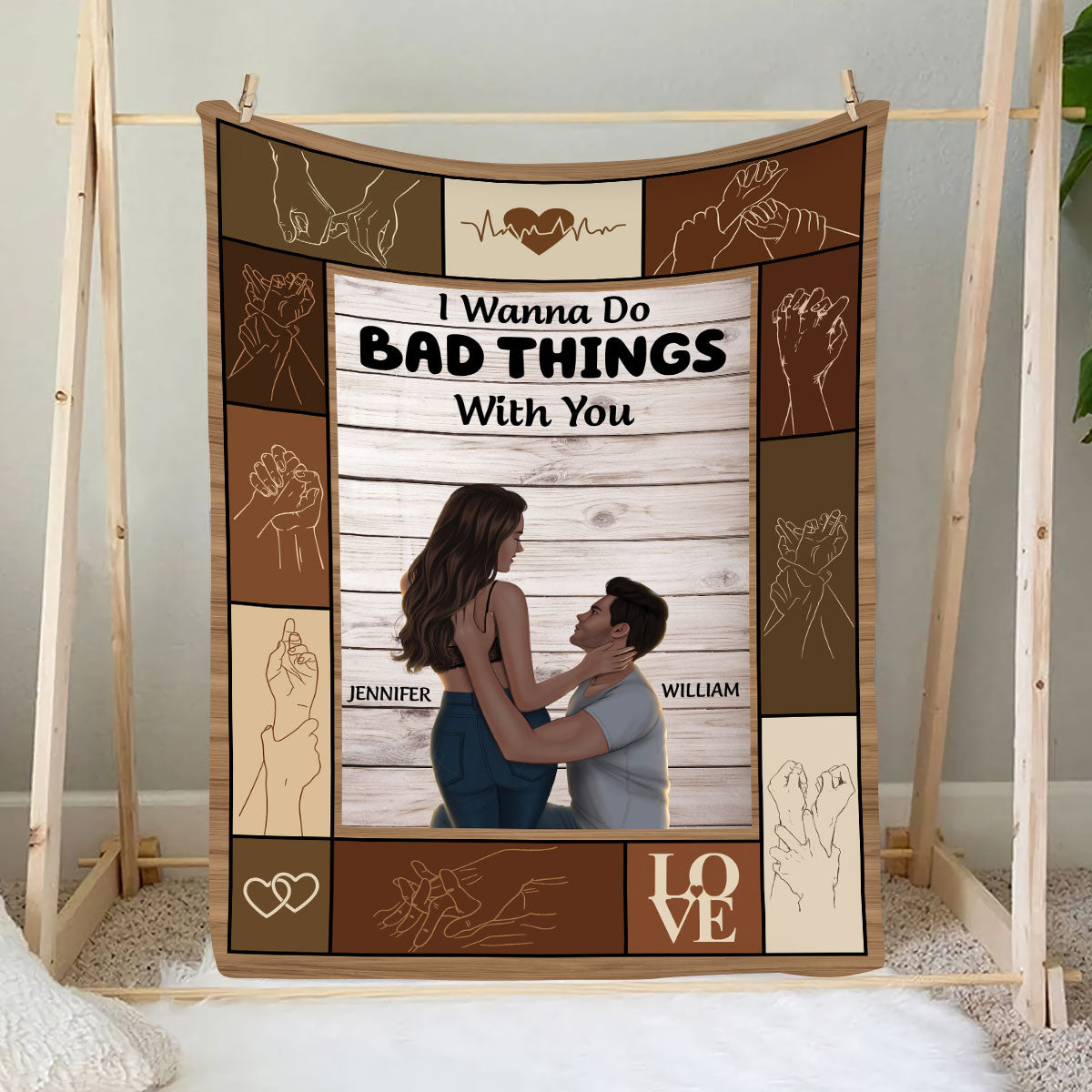 Petthouse | Customized I Wanna Do Bad Things With You Soft Blanket, Let's Make Love Matching Couple Blanket