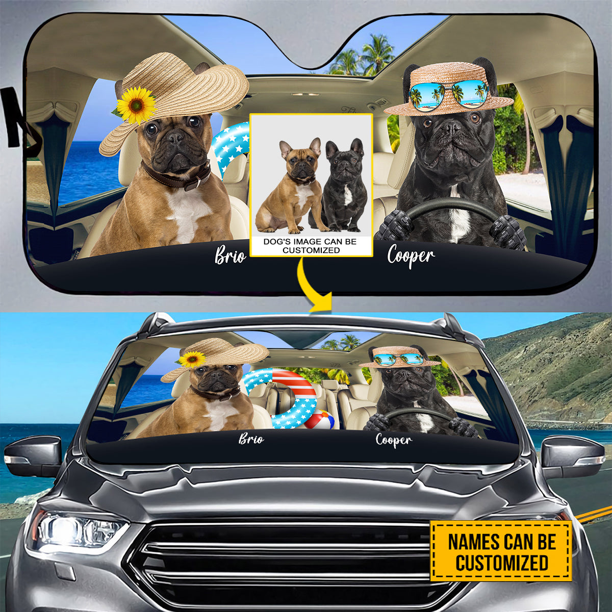 Petthouse | French Bulldog Go To Beach Sunshade Customized Windshield Sun Shade Dog Lover Gift Car