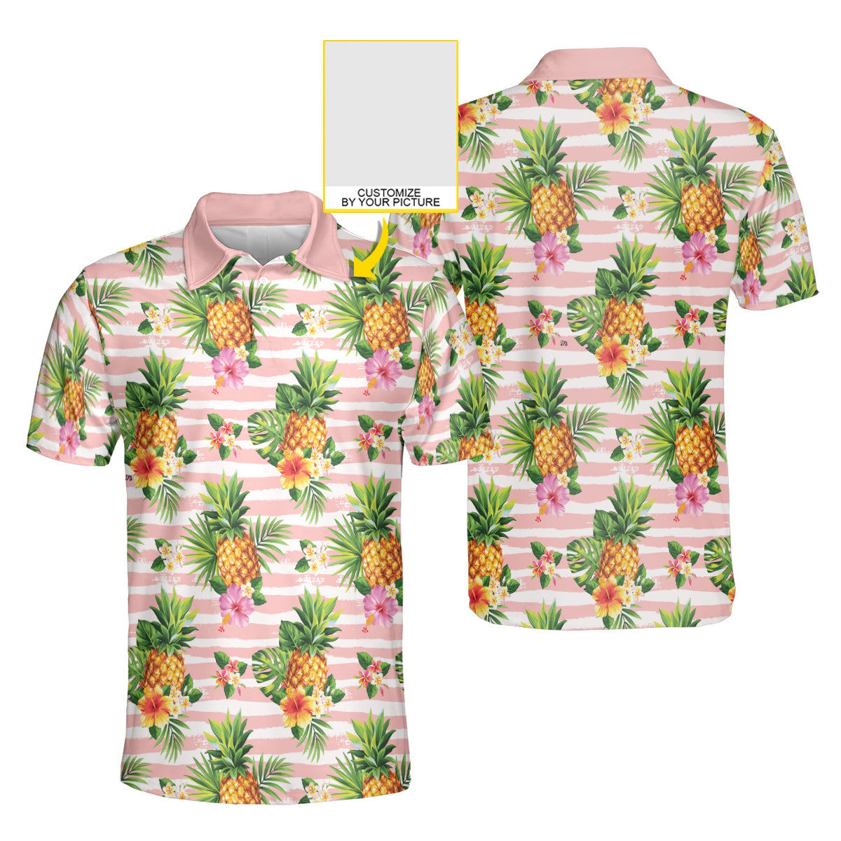 Petthouse | Customized Picture Palm Tree Pineapple Seamless Pattern Polo Pineapple Summer Beach Vibes Golf Shirt Dad