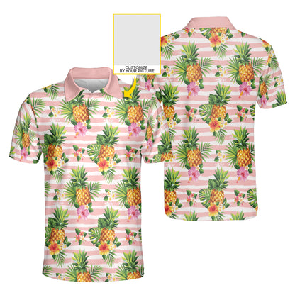 Petthouse | Customized Picture Palm Tree Pineapple Seamless Pattern Polo Pineapple Summer Beach Vibes Golf Shirt Dad