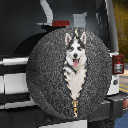 Petthouse | Siberian Husky Leather Zipper Spare Tire Cover Funny Dog Car Tire Cover Waterproof