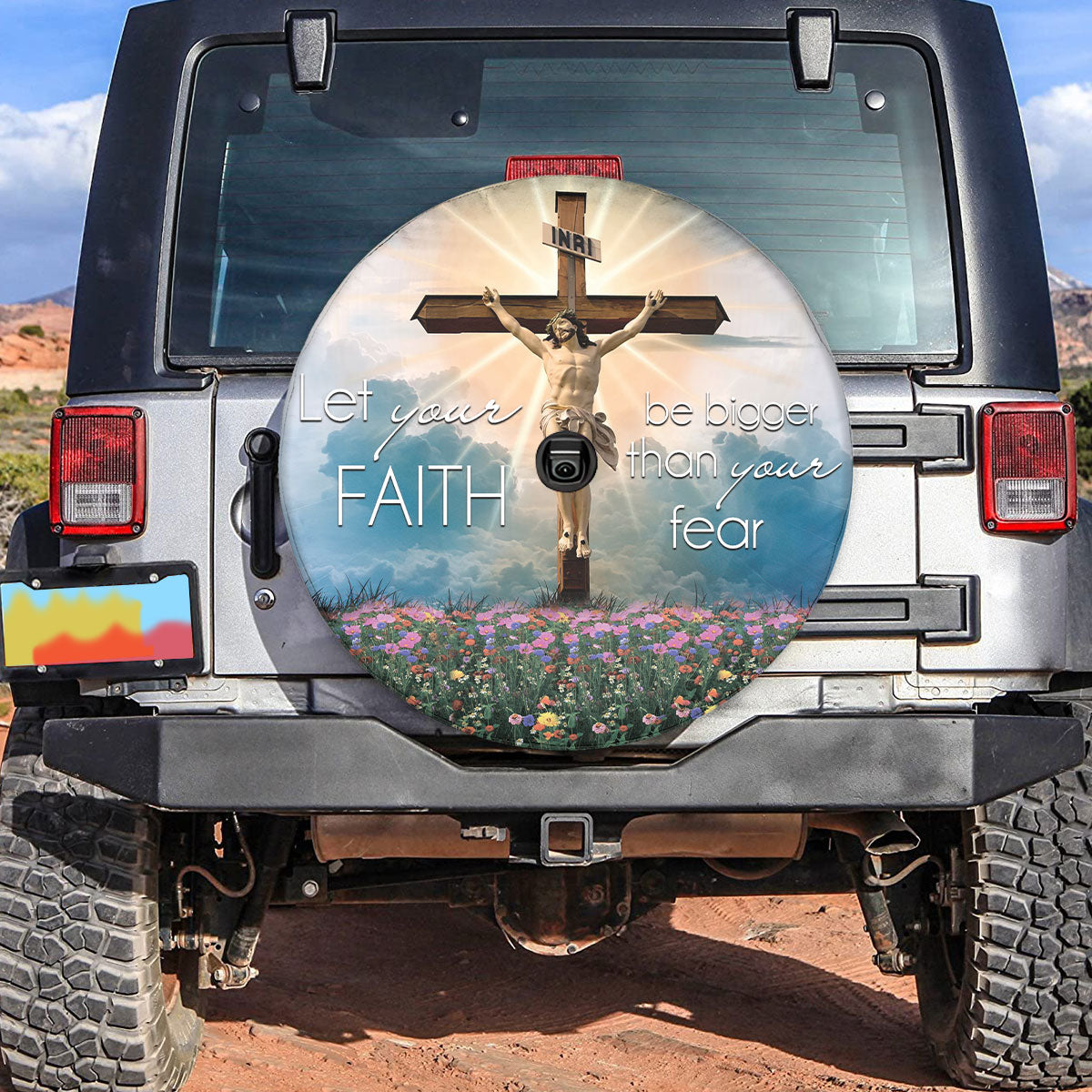 Petthouse | Jesus Spare Tire Cover Cross Tire Protector Flower Camper Tire Cover Jesus Believer Wheel Cover