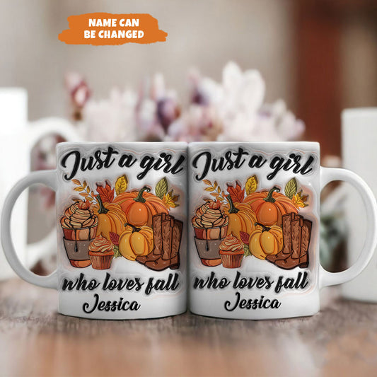 Petthouse | Personalized Just A Girl Who Loves Fall Coffee Mug, Best Friend 3d Inflated Mug, Fall Vibes Mug