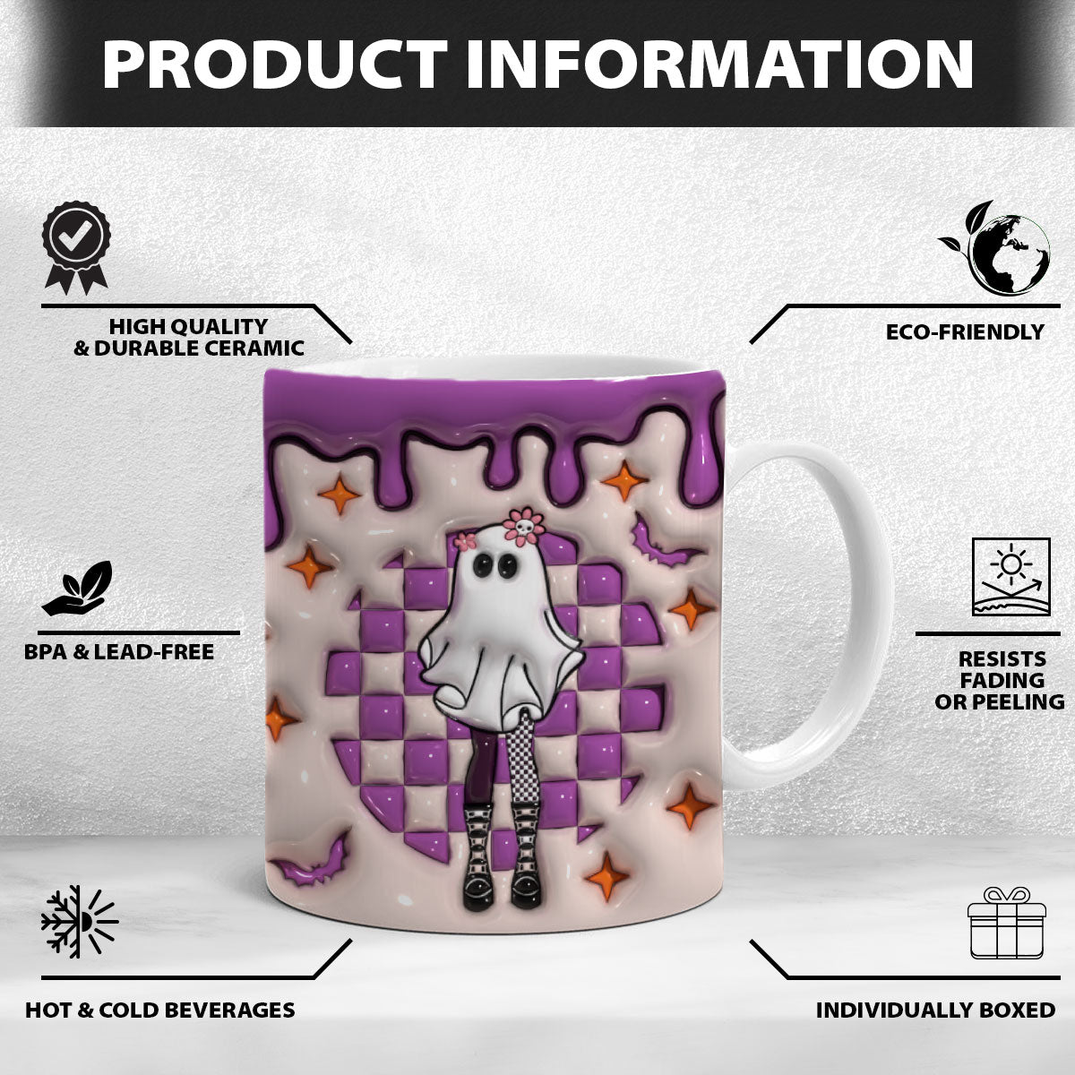 Petthouse | Cute Ghost Thick Thighs And Spooky Vibes Mug, 3d Inflated Effect Printed Ceramic Mug