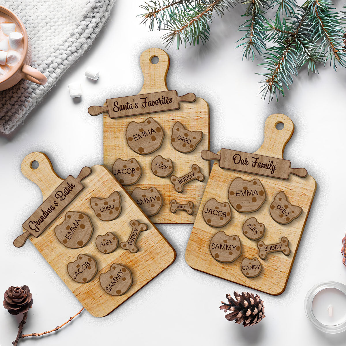 Petthouse | Custom Family Cookie Wooden Ornament, Family Name Ornament, Christmas Kid Cookies Ornament