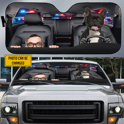 Petthouse | French Bulldog Customized Photo Windshield Sun Shade Help Me Police Funny Front Window Sun