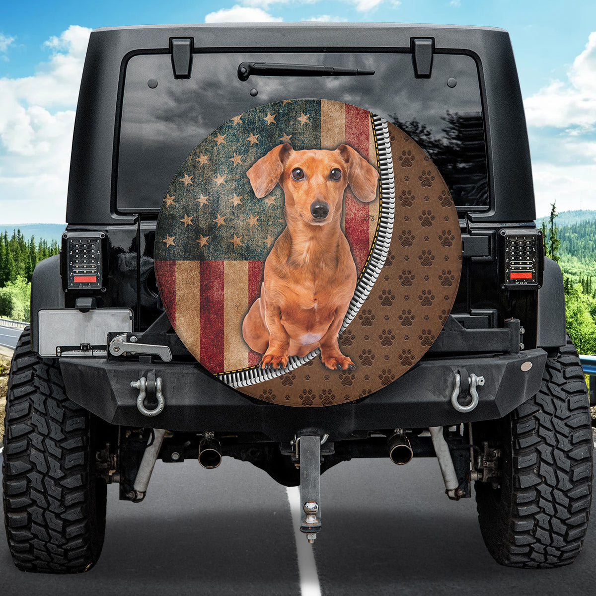 Petthouse | Dachshund Dog Spare Tire Cover Grunge American Flag Tire Protector Pet Paw Tire Storage Bag