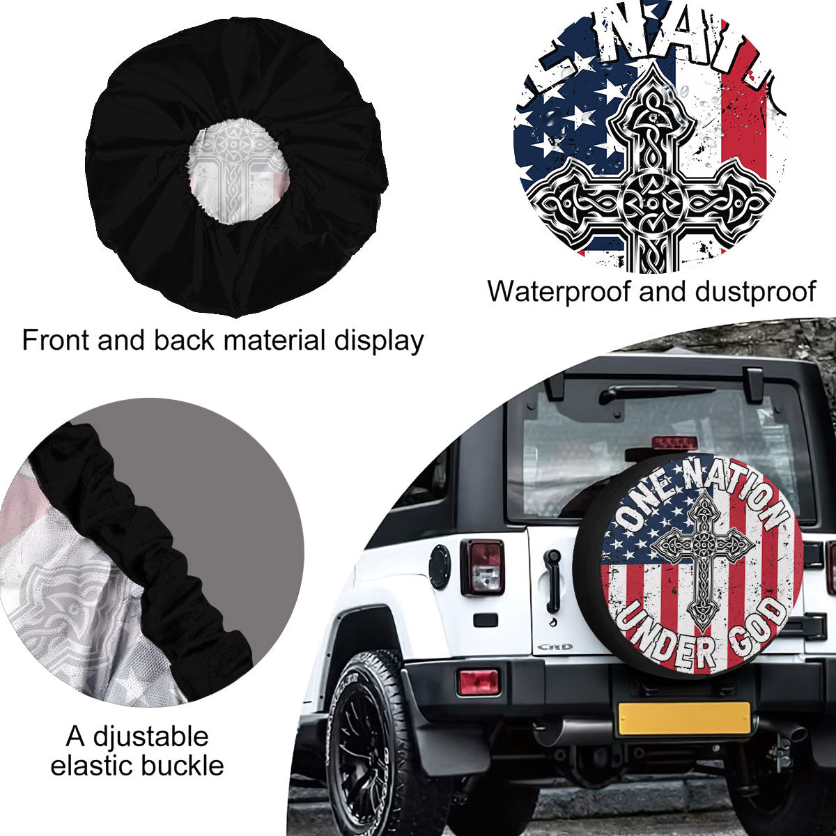 Petthouse | Jesus Christian Cross Us Flag Spare Tire Cover One Nation Under God Tire Protector Truck Decor