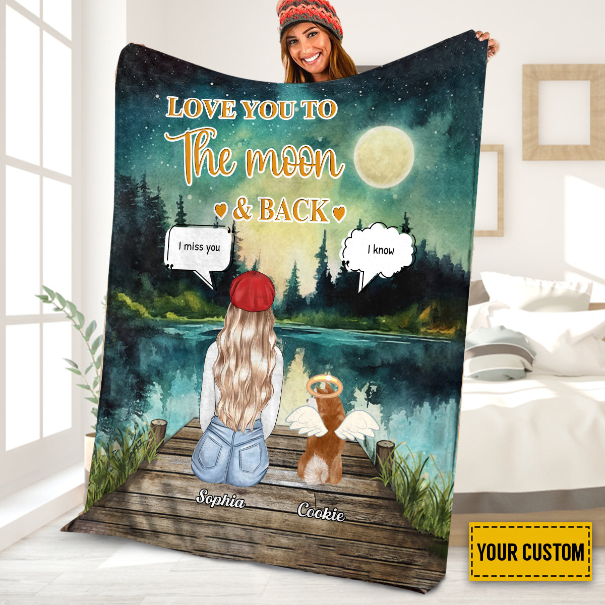 Petthouse | Personalized Dog Memorial Fleece Blanket, Love You To The Moon And Back Throw Blanket, Sympathy Gift Idea