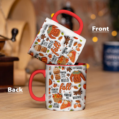 Petthouse | Hello Fall, Fall 3d Inflated Effect Mug, Pumpkin Spice Latter Mug, Thanksgiving Gifts Fall