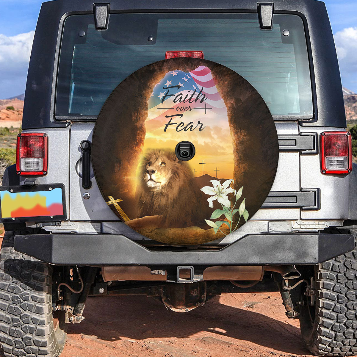 Petthouse | American Lion Of Judah Tire Protector Covers Jesus Christian Spare Tire Cover Faith Over Fear