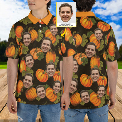 Petthouse | Personalized Organic Farm Vegetables Seamless Pattern With Orange Pumpkins Polo Shirt