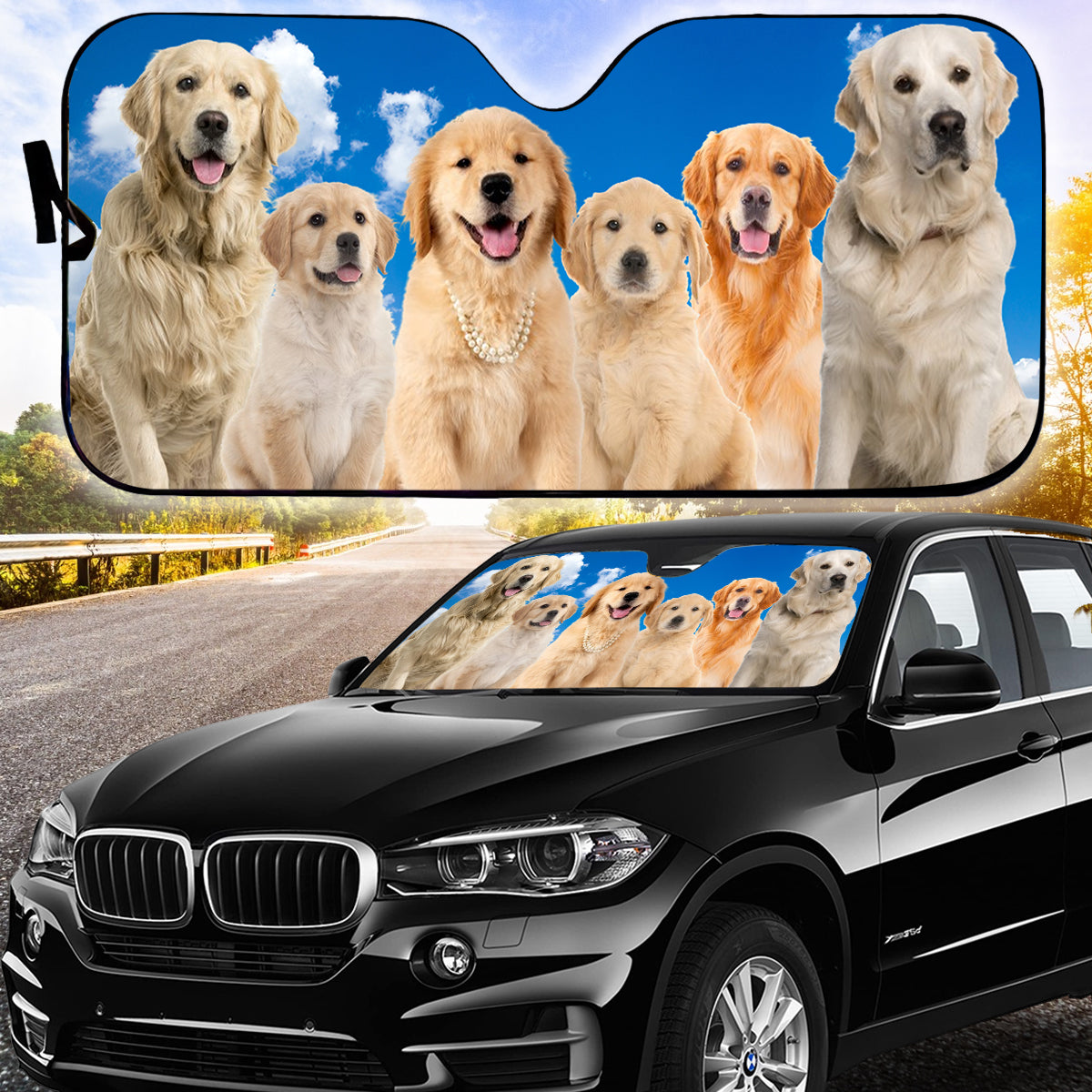 Petthouse | Golden Retriever Car Sun Shade Love Dog Windshield Sunshade Car Decor Daddy Mommy Gift Dog's