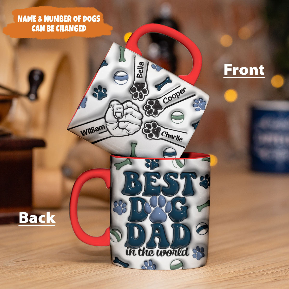 Petthouse | Custom Best Dog Dad In The World Dog 3d Inflated Effect Printed Mug, Gift Pet Owners