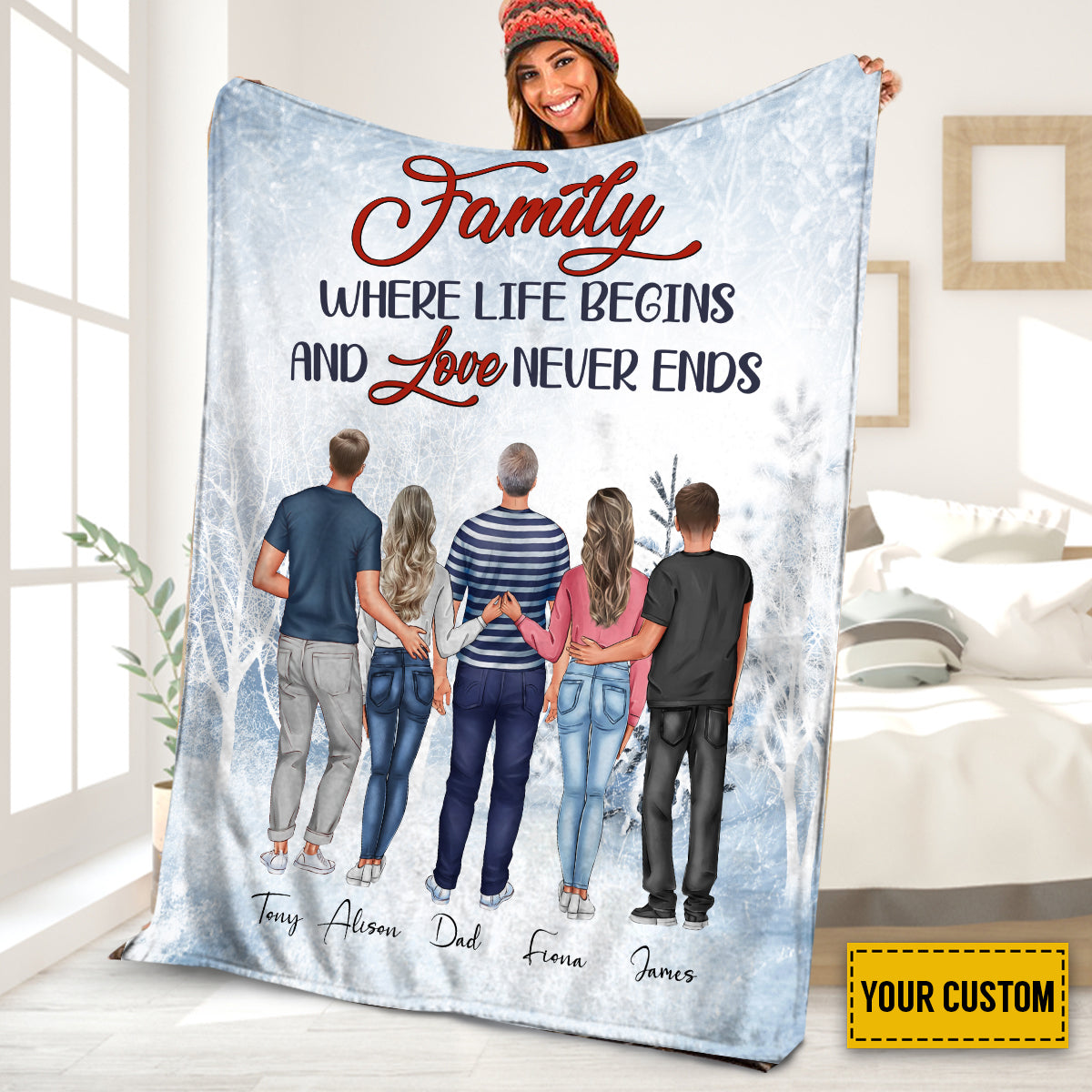 Petthouse | Customized Family Fleece Blanket, Love Never Ends Throw Blanket, Memorial Father's Day Travel Blanket