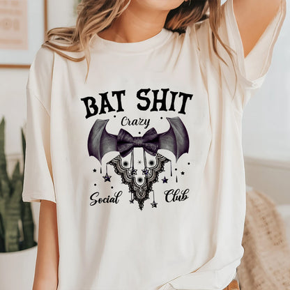 Petthouse | Halloween Bat Shit Crazy Coquette Bow Shirt, Retro Halloween, Black Bow Coquette