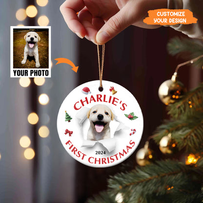 Petthouse | Personalize Dog Photo Ornament, Dog First Christmas, Dog Happy Anniversary, Custom Photo And Text