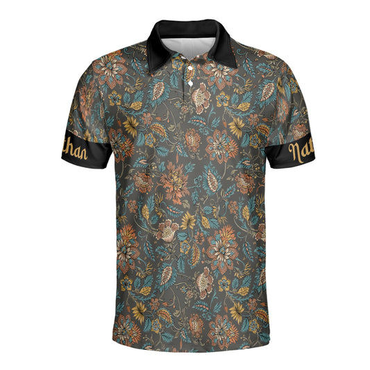 Petthouse | Personalized Indian Paisley Floral Seamless Pattern Polo Shirt Flowers Art Vintage