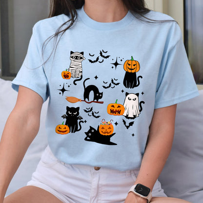 Petthouse | Black Cats Pumpkin Shirt, Spooky Season Shirt, Halloween Ghost Pumpkin Cat Shirt Gift