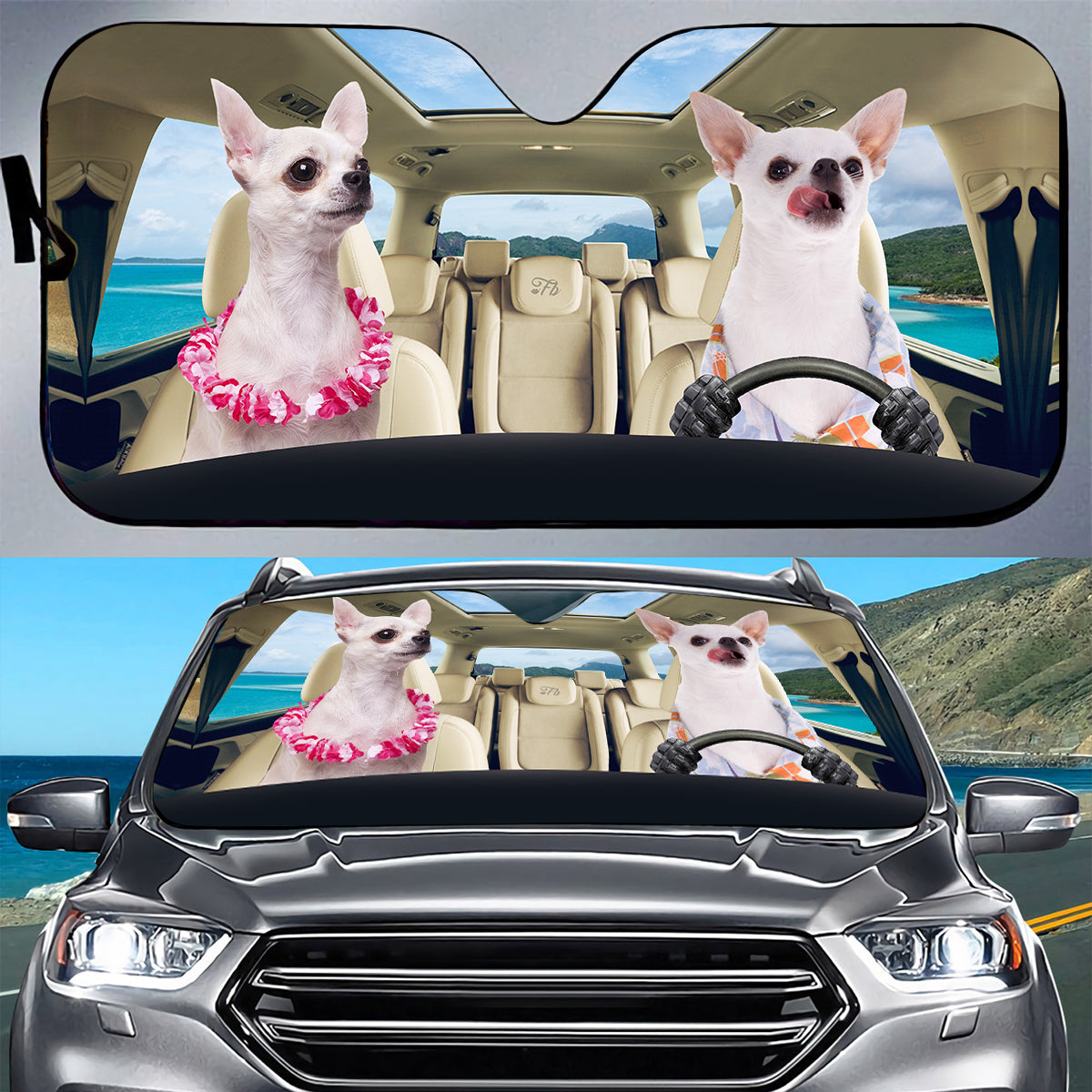 Petthouse | Windshield Sun Shade White Chihuahua Go To Beach Sunshade Dog Sunshade Sun Visor For Car