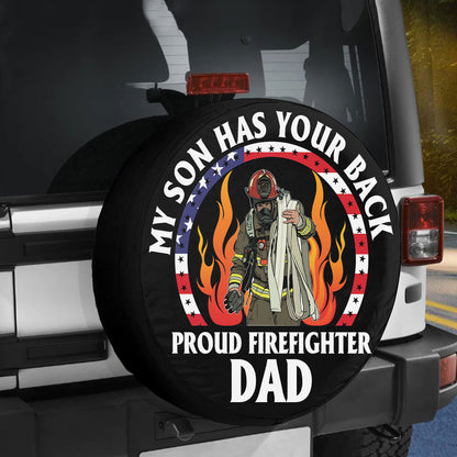 Petthouse | Proud Firefighter Dad Usa Flag Spare Tire Cover Firemen Hero Truck Cover Car Accessories Father's Day Gift