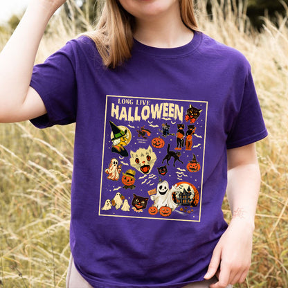 Petthouse | Long Live Halloween Shirt, Vintage Retro Halloween Shirt, Spooky Season, Pumpkin Black Cat