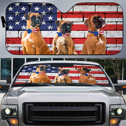 Petthouse | Dog Sunshade Boxer American Flag Car Sun Shade Windshield American Patriot Windshield Sun Shade