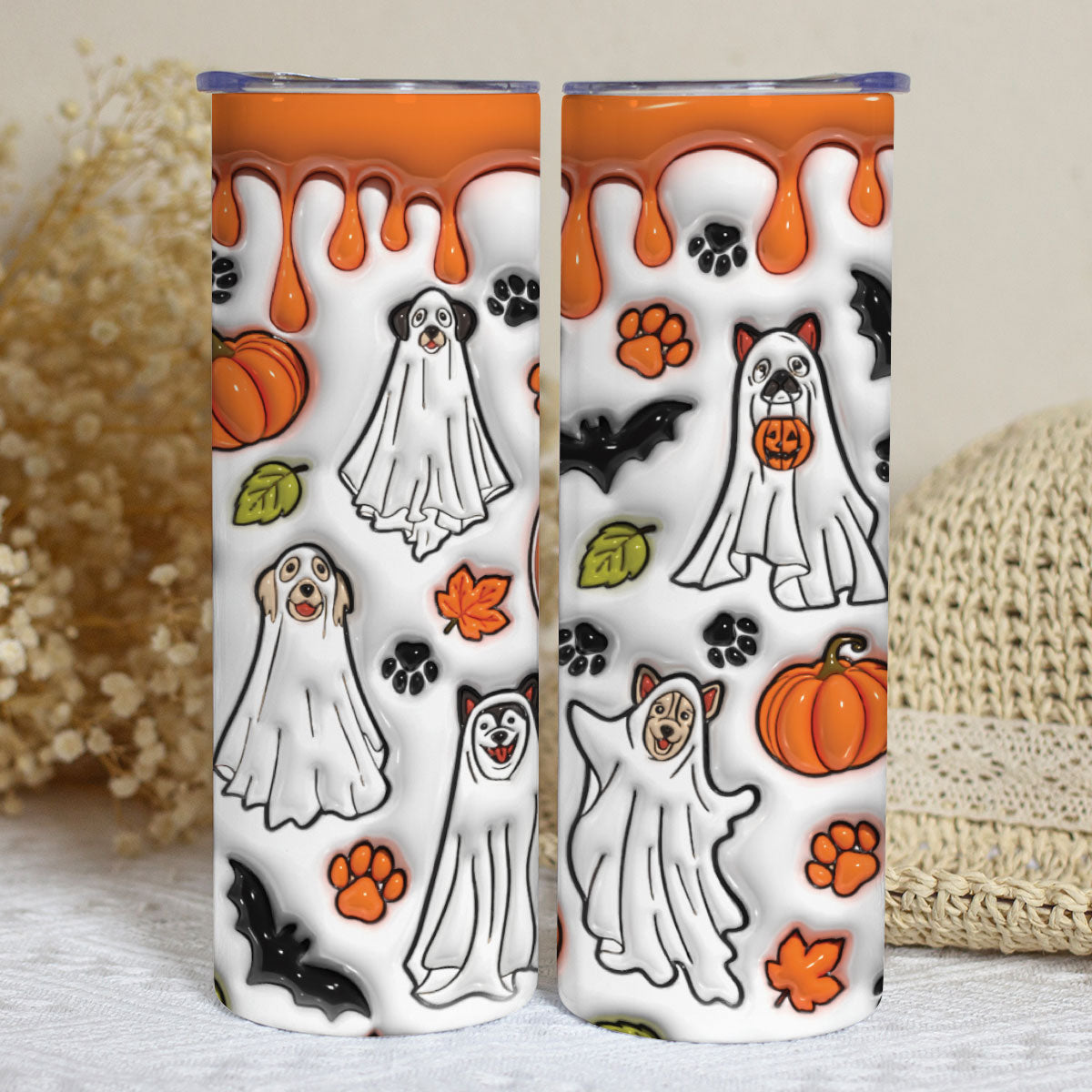 Petthouse | My Dog Is My Boo Inflated 3d Skinny Tumbler, Spooky Vibes Cute Dog Ghost Boo Halloween