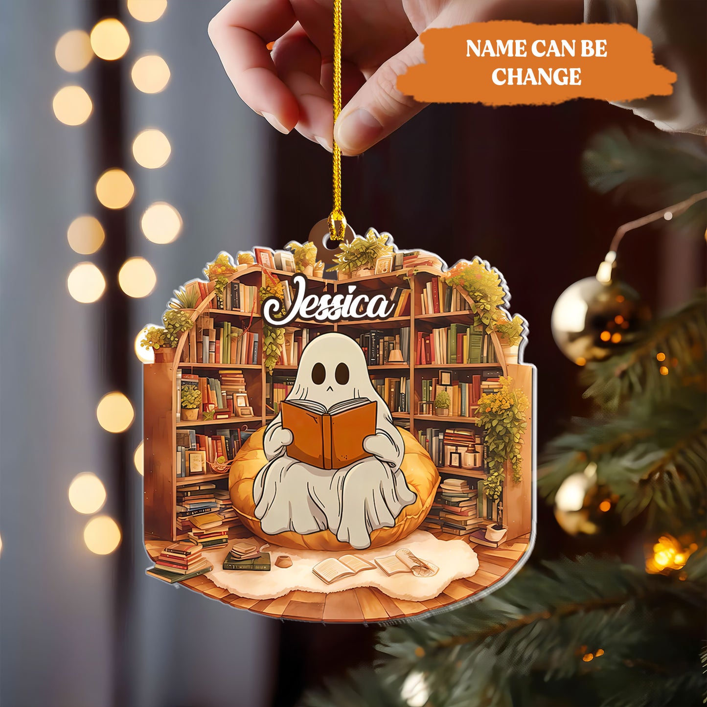 Petthouse | Custom Ghost Read Book Acrylic Ornament, Ghostly Bookish Ornament Window Hangings, Ghost Book