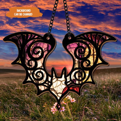 Petthouse | Hanging Bat Suncatcher Ornament, Bat Gothic Halloween Window Hanging, Halloween Bat