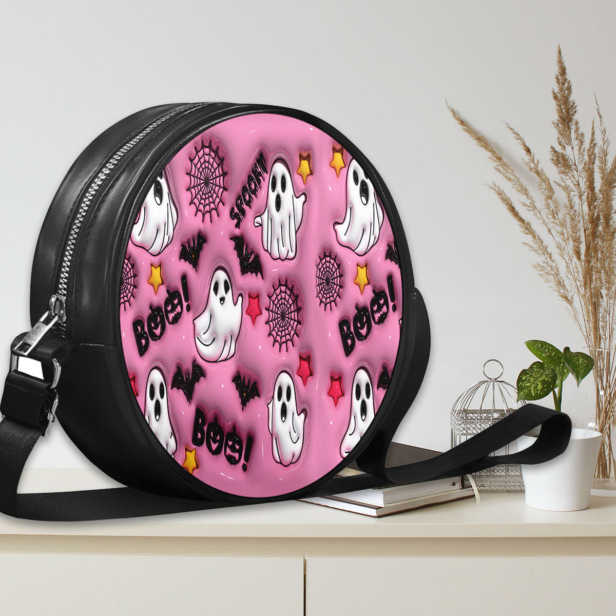 Petthouse | Spooky Boo Print 3d Effect Leather Handbag With Handle, Ghost Pumpkin Bags Wallet, Print 3d Halloween Bags