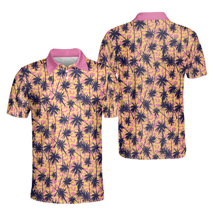 Petthouse | Customized Face Palm Tree Summer Beach Leopard Seamless Pattern Polo Shirt Mens Polo Shirts Design