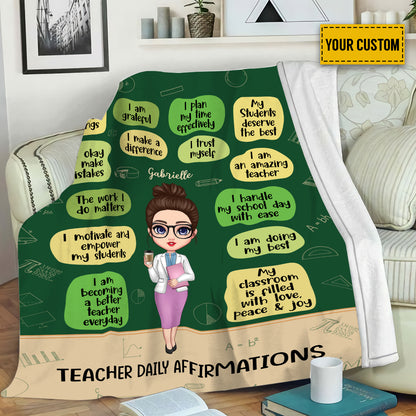 Petthouse | Personalized Teacher Daily Affirmations Throw Blanket, Happy Teacher's Day Fleece Blanket, Mental Health