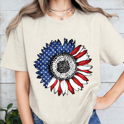 Petthouse | America Sunflower Shirt, Usa Flag Flower 4th Of July Flag Graphic Shirt