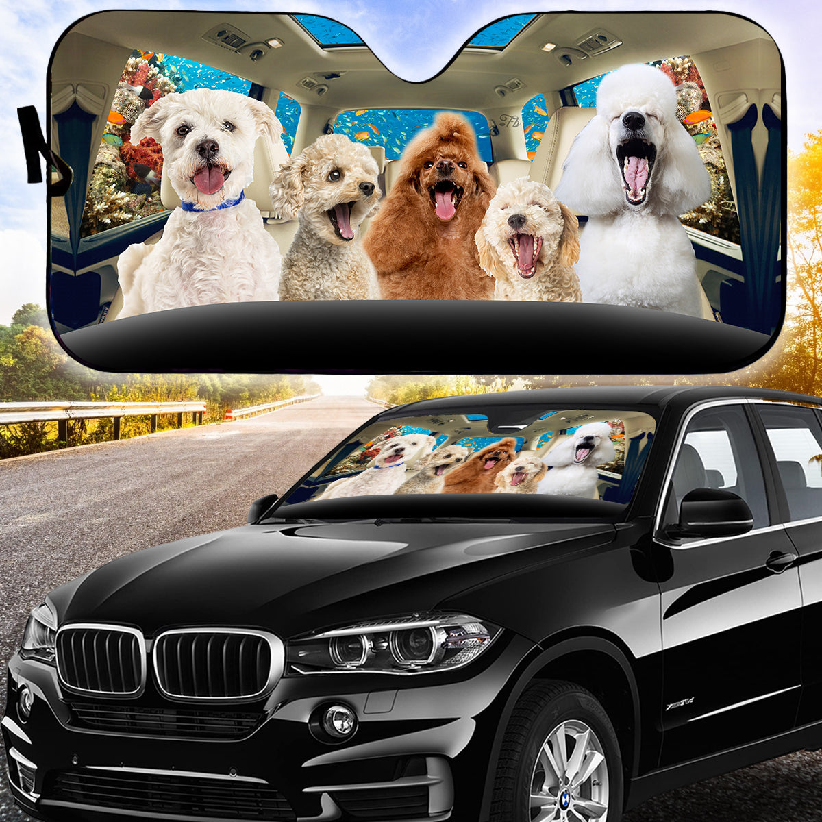 Petthouse | Dog Sunshade Poodle Under The Sea Car Sunshade Sun Visor For Car Windshield Funny