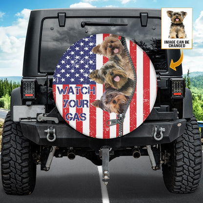 Petthouse | Wheel Cover Dog Custom Spare Tire Cover Yorkshire Terrier Watch Your Gas Tire Cover Dog Camper