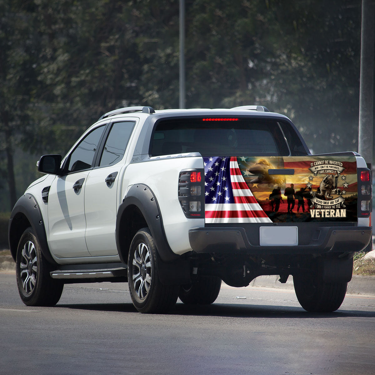 Petthouse | Fallen Warrior Sunset American Flag Truck Tailgate Wrap American Flag Tailgate Mural Car Decor