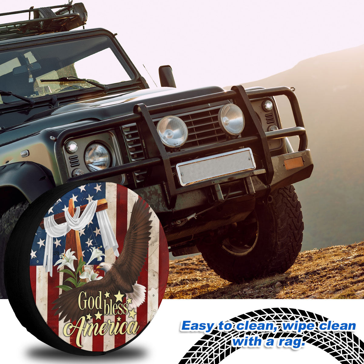 Petthouse | Eagle American Flag Tire Protector Covers Christian Faith Gift God Bless America Spare Tire Cover