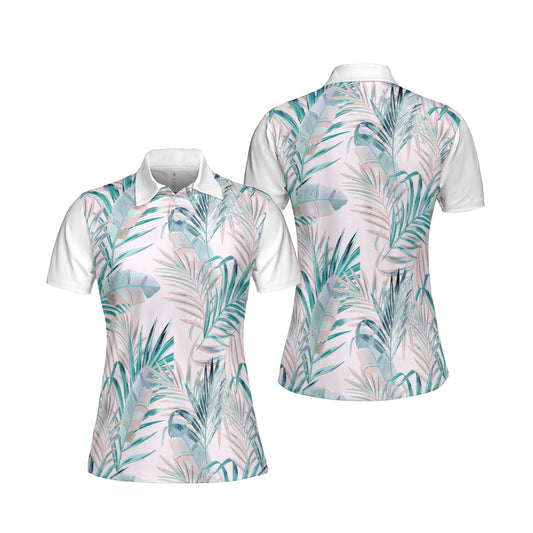 Petthouse | Tropical Leaf Golf Sport Polo Leaves Plants Pattern Polo Shirt Polo Activewear Workout Clothes Summer Vibes