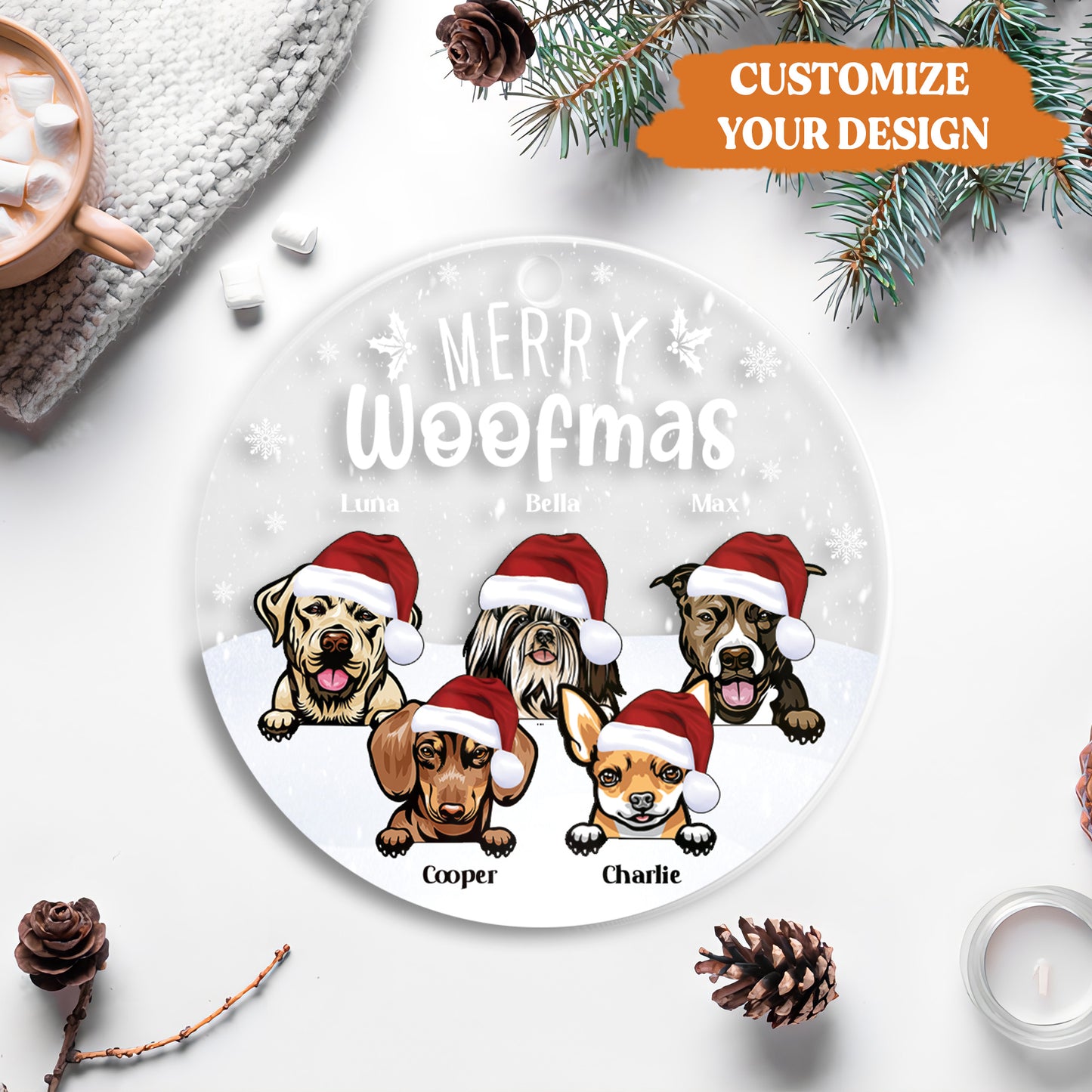 Petthouse | Personalized Dog Christmas Ornament, Merry Woofmas, Dog Breed Ornament, Dog Lover Gift