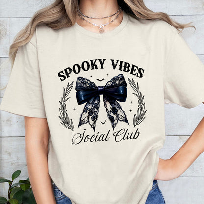 Petthouse | Spooky Vibes Social Club Shirt, Halloween Shirt, Halloween Coquette Bow Shirt